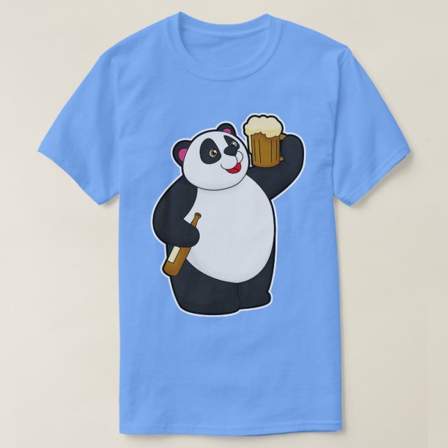 Panda with Beer bottle Beer mug T-Shirt (Design Front)