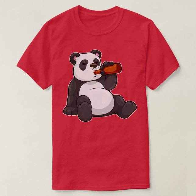 Panda with Bottle of Beer T-Shirt (Design Front)