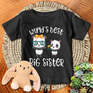 Panda with Bow + Flowers   World's Best Big Sister Baby T-Shirt