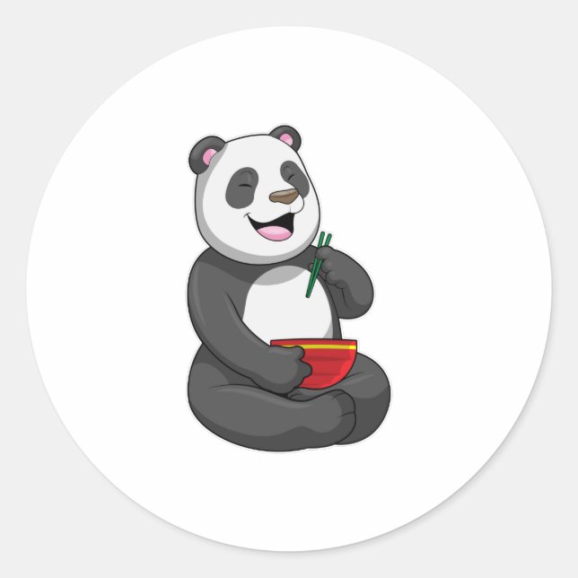 Panda with Bowl Ramen Classic Round Sticker (Front)