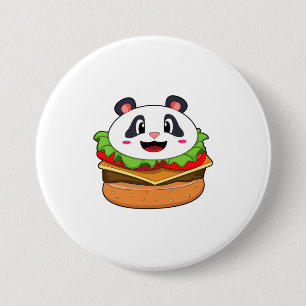 Panda with Burger 7.5 Cm Round Badge
