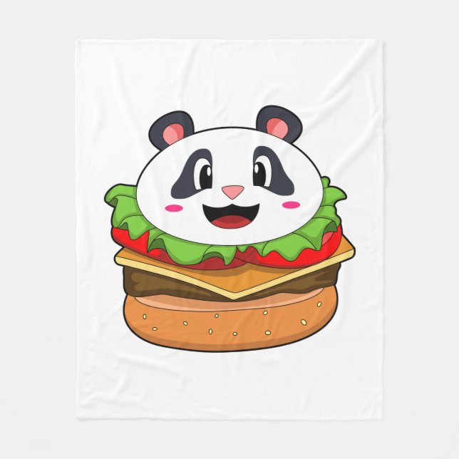 Panda with Burger Fleece Blanket (Front)