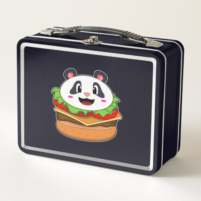 Panda with Burger Metal Lunch Box (Front)
