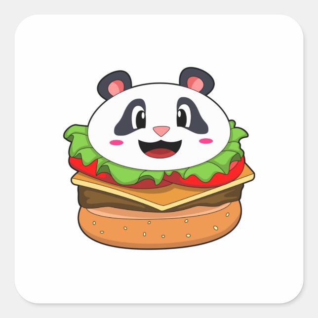 Panda with Burger Square Sticker (Front)