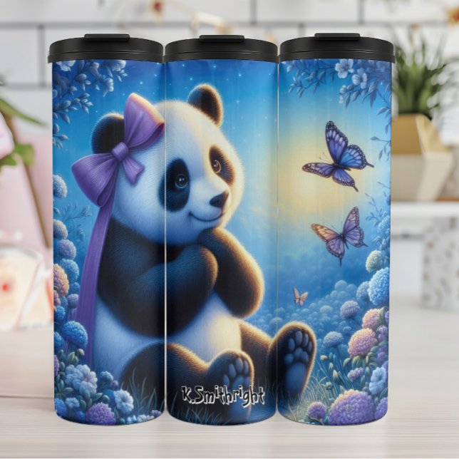 Panda with Butterflies in Flowers Thermal Tumbler (Creator Uploaded)