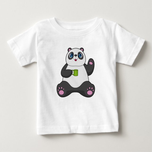 Panda with Coffee mug Baby T-Shirt (Front)