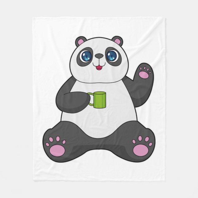 Panda with Coffee mug Fleece Blanket (Front)