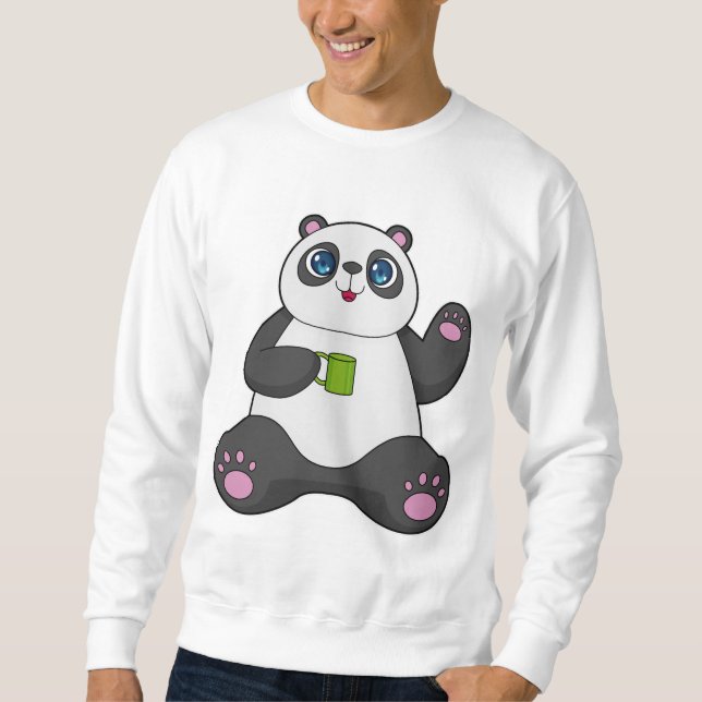 Panda with Coffee mug Sweatshirt (Front)