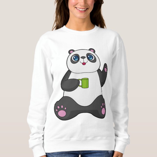 Panda with Coffee mug Sweatshirt (Front)