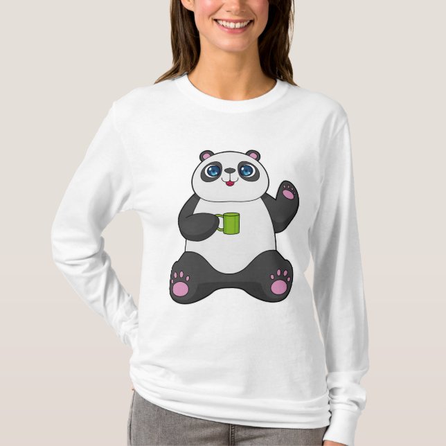 Panda with Coffee mug T-Shirt (Front)
