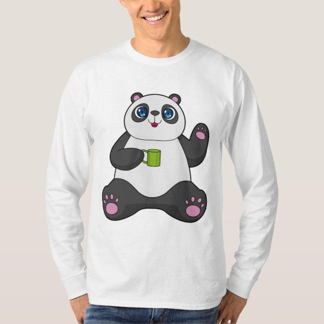 Panda with Coffee mug T-Shirt (Front)