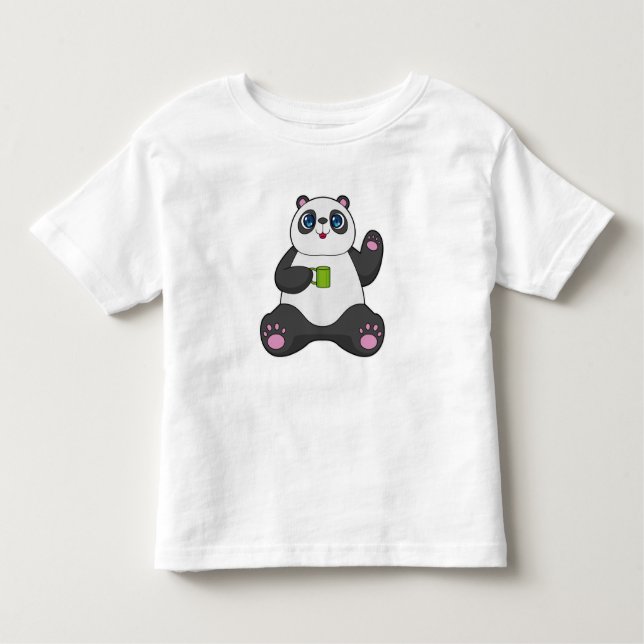 Panda with Coffee mug Toddler T-Shirt (Front)