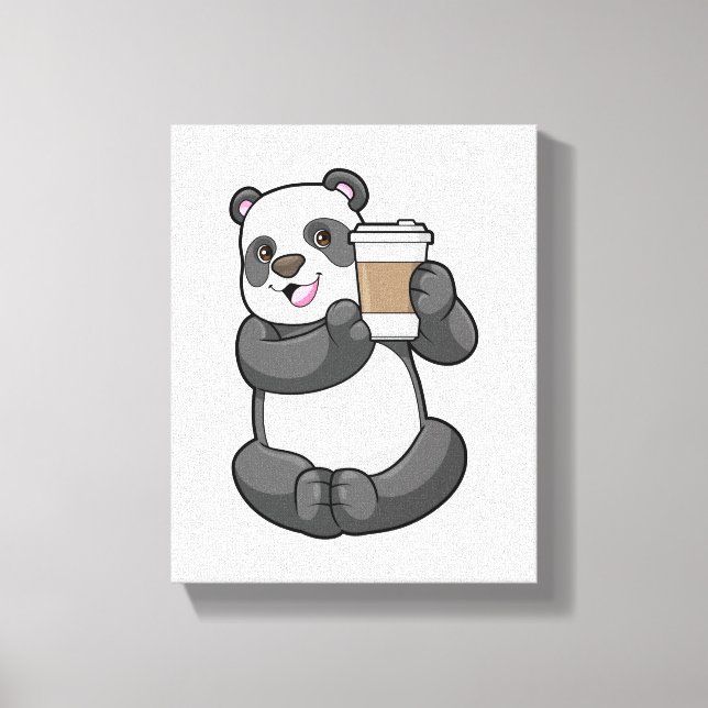 Panda with Coffee to go Canvas Print (Front)
