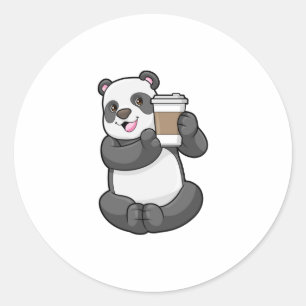 Panda with Coffee to go Classic Round Sticker