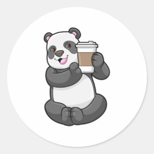 Panda with Coffee to go Classic Round Sticker