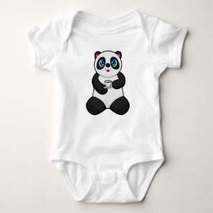Panda with Cup of Coffee Baby Bodysuit