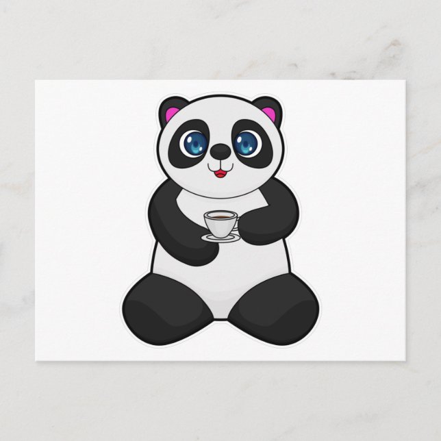 Panda with Cup of Coffee Postcard (Front)