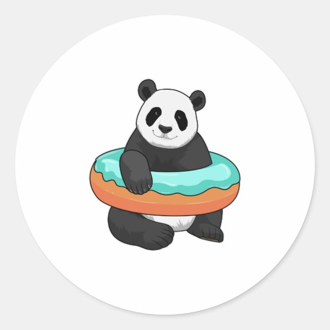 Panda with Doughnut Classic Round Sticker (Front)