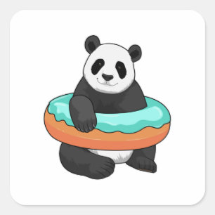 Panda with Doughnut Square Sticker