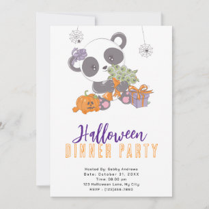 Panda with Eyeball Bouquet Halloween Dinner Party Invitation