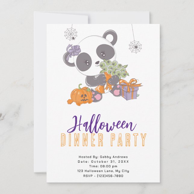 Panda with Eyeball Bouquet Halloween Dinner Party Invitation (Front)