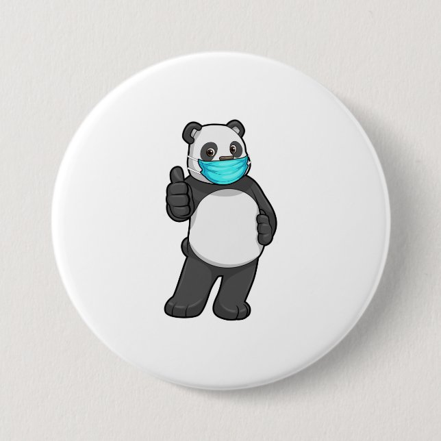 Panda with Face mask 7.5 Cm Round Badge (Front)