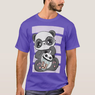 Panda With Glasses Boba Cup And Straw Anime Kawaii T-Shirt