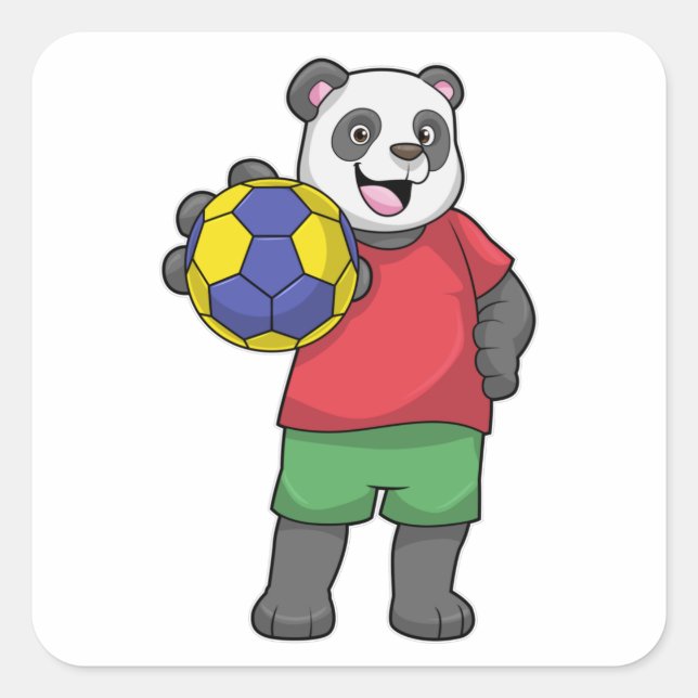 Panda with Handball Sports Square Sticker (Front)