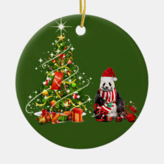 Panda With Hat Scafts  Christmas Ceramic Tree Decoration
