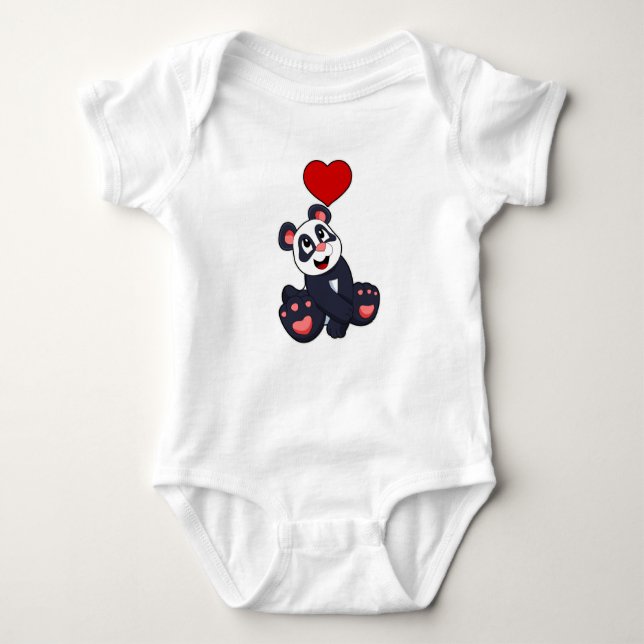Panda with Heart Baby Bodysuit (Front)