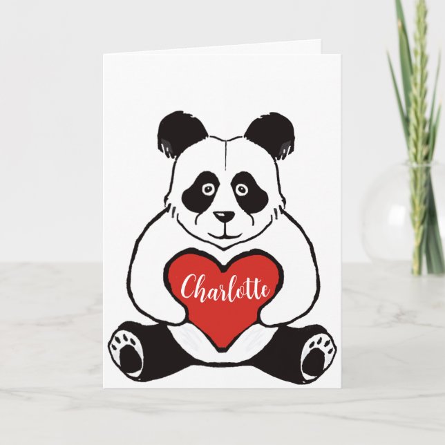 Panda with heart birthday  card (Front)