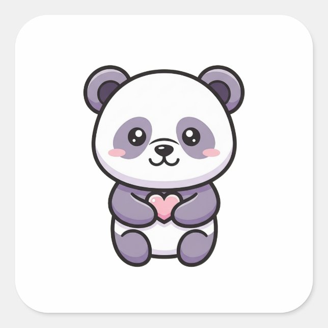 Panda with Heart – Cute Whimsical Illustration Square Sticker (Front)