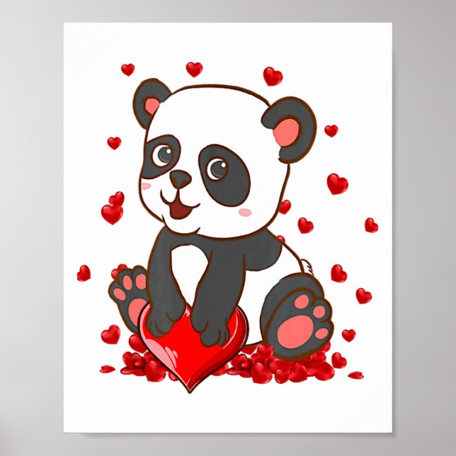 Panda With Hearts Valentines Day Women And Girls  Poster (Front)