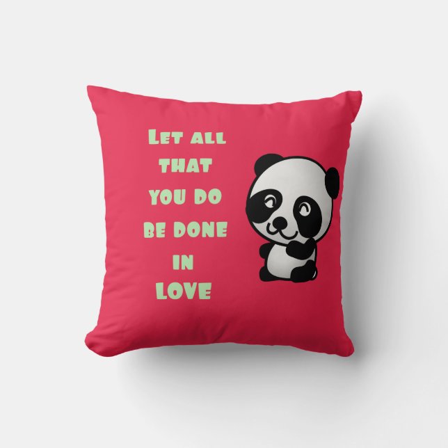 Panda with Inspirational Love Quote Cushion (Front)