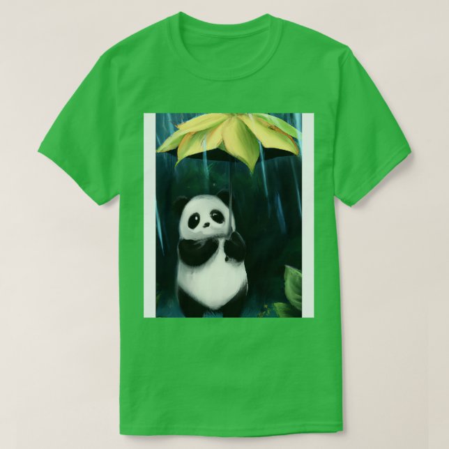 Panda with Leaf Umbrella 3 T-Shirt (Design Front)