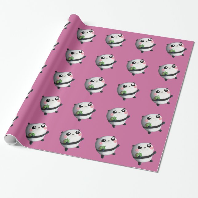Panda with Moustaches Wrapping Paper (Unrolled)