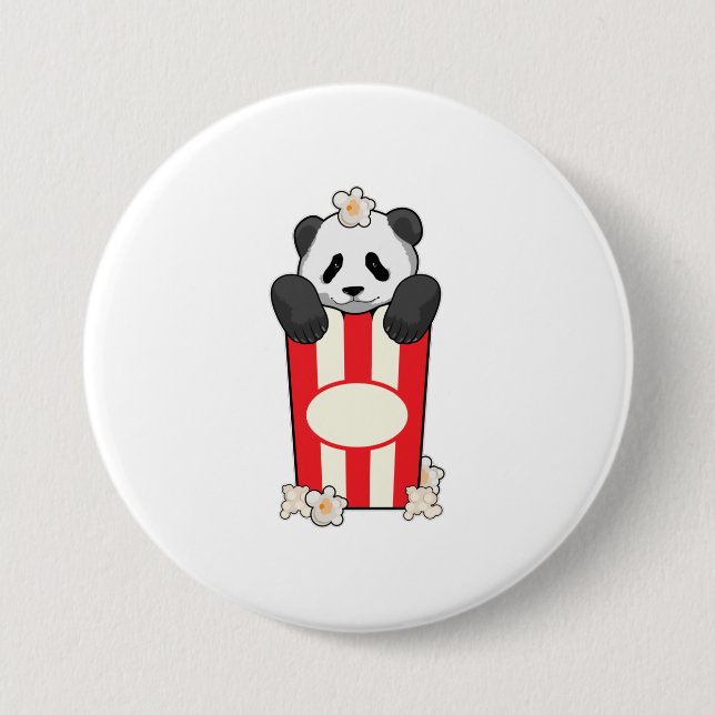 Panda with Popcorn 7.5 Cm Round Badge (Front)