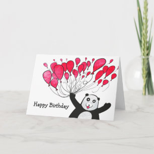 Panda with red balloons birthday card