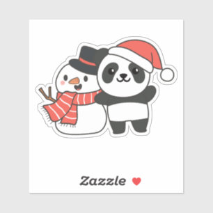 Panda With Snowman In Winter For Christmas