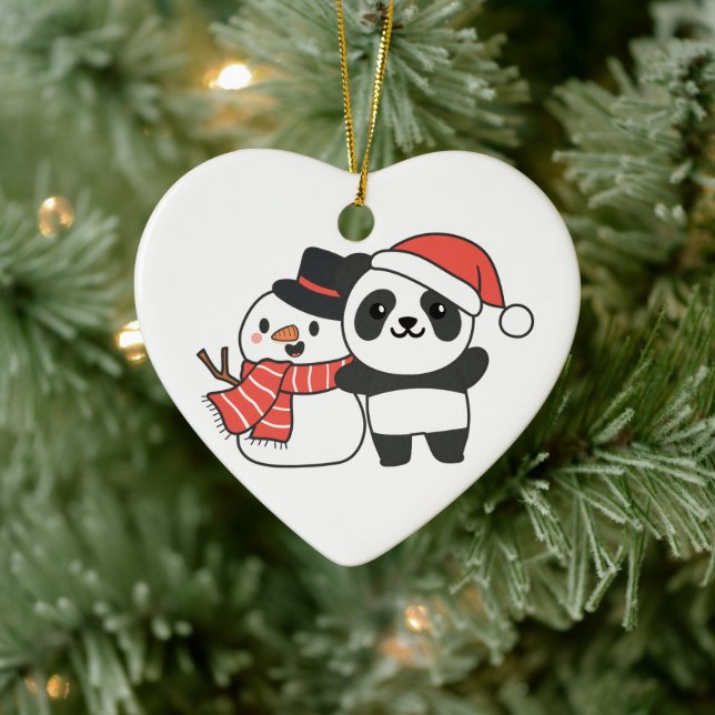 Panda With Snowman In Winter For Christmas Ceramic Tree Decoration (Tree)