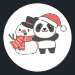 Panda With Snowman In Winter For Christmas Classic Round Sticker<br><div class="desc">Panda with snowman in winter for Christmas - a snowman for winter and Christmas. A winter greeting in the cold season for the holidays. Christmas panda with snowman.</div>