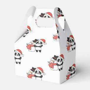 Panda With Snowman In Winter For Christmas Favour  Box