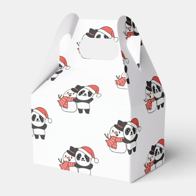 Panda With Snowman In Winter For Christmas Favour  Box (Front Side)