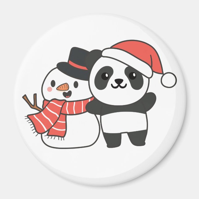 Panda With Snowman In Winter For Christmas Magnet (Front)