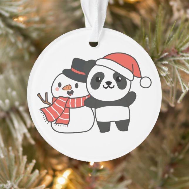 Panda With Snowman In Winter For Christmas Ornamen Ornament (Tree)