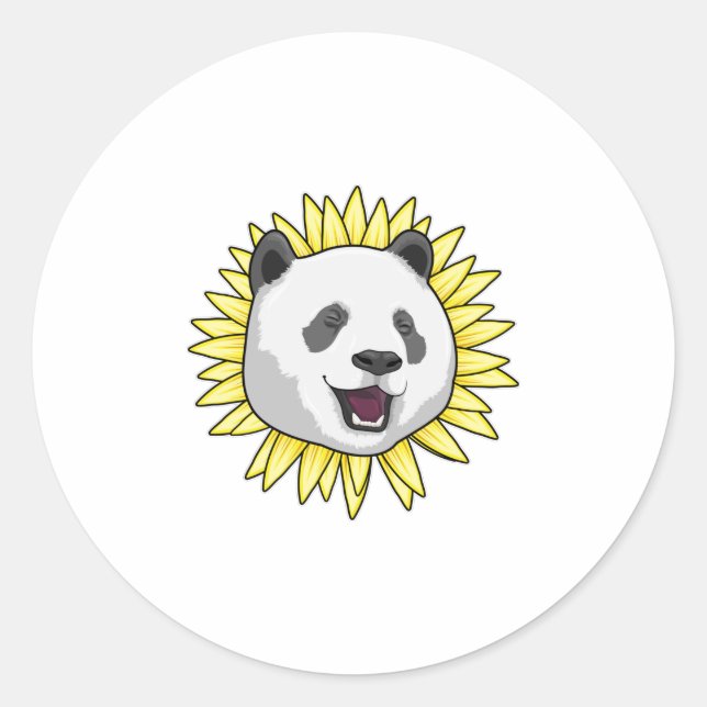 Panda with Sunflower Classic Round Sticker (Front)