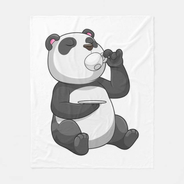 Panda with Tea Cup Fleece Blanket (Front)
