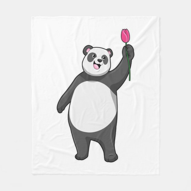 Panda with Tulip Fleece Blanket (Front)