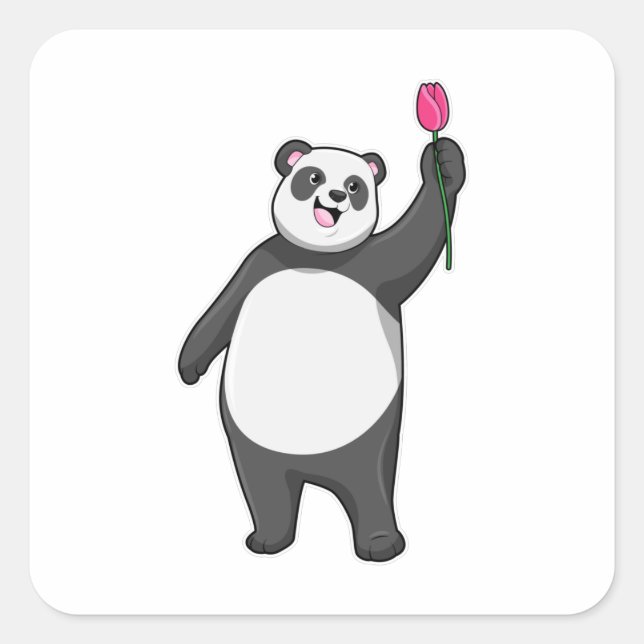 Panda with Tulip Square Sticker (Front)