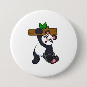 Panda with Wood at Strength training 7.5 Cm Round Badge